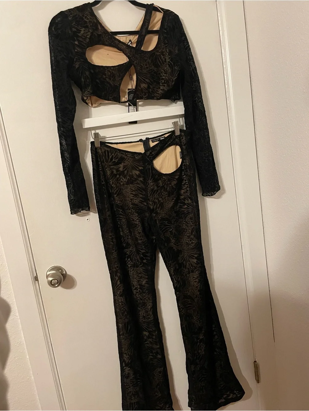 Fashion Nova Black Sheer Lace Cutout Two-Piece Set - Picture 4 of 9